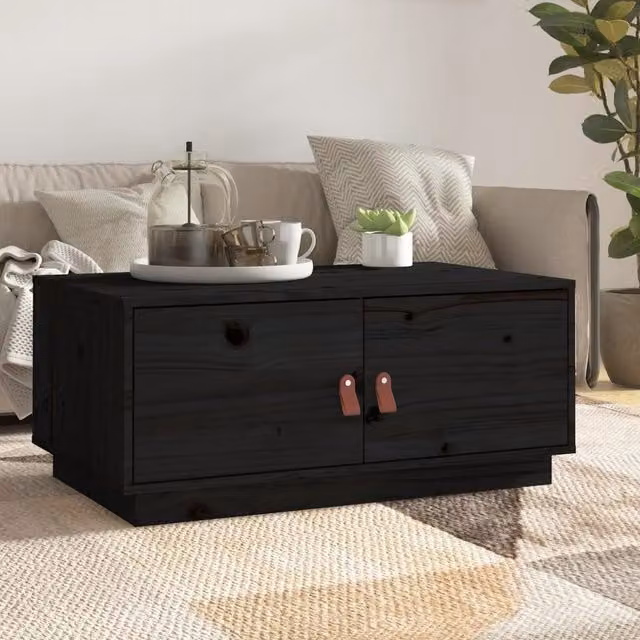 Berkfield Home Black Rustic Solid Wood Pine Coffee Table W/D/H: 80 x 50 x 35 cm – 1