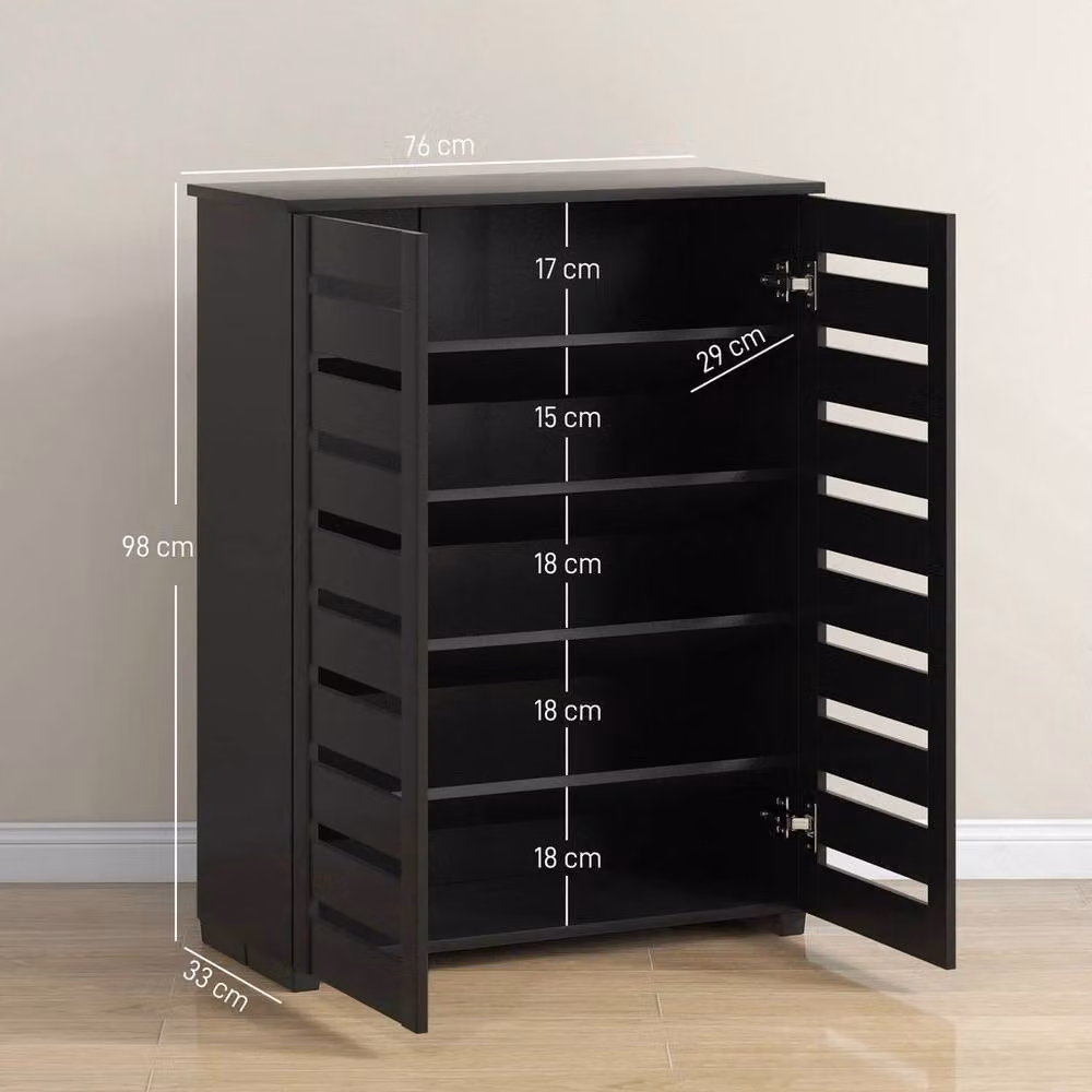 PAWNORA Modern Black Shoe Storage Cabinet with Slatted Hinged Doors and Internal Flat Shelves – 2