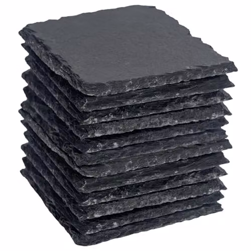 Argon Tableware Square Black Slate Coasters, Set of 12, 10 cm