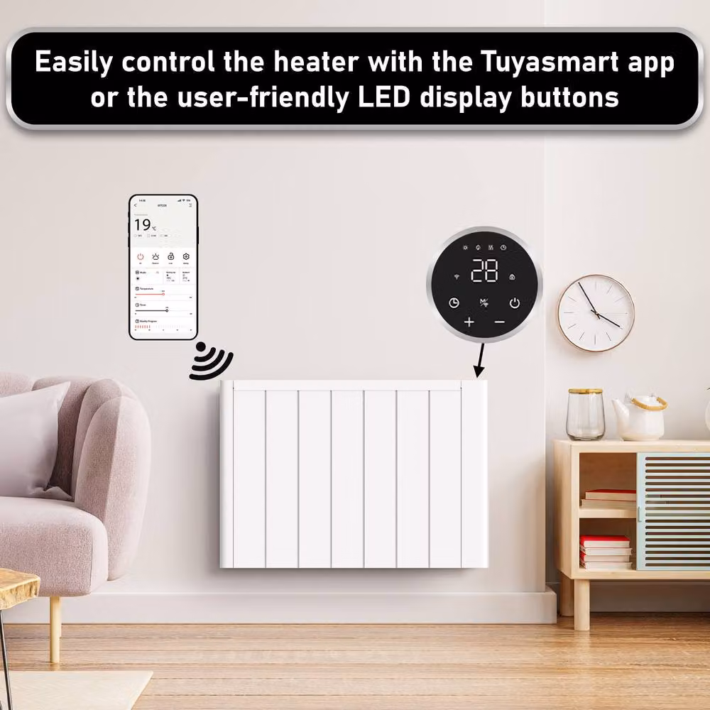 MYLEK 2kW Ceramic Electric Panel Heater with WiFi App Control and Triac Thermostat in White – 2