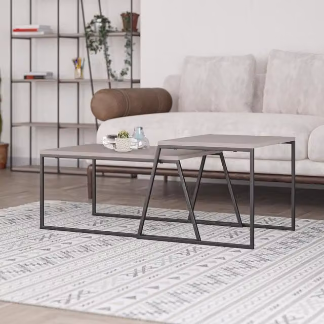 FWStyle Set of 2 Nesting Coffee Tables in Mocha Grey with Scratch Resistant Surface