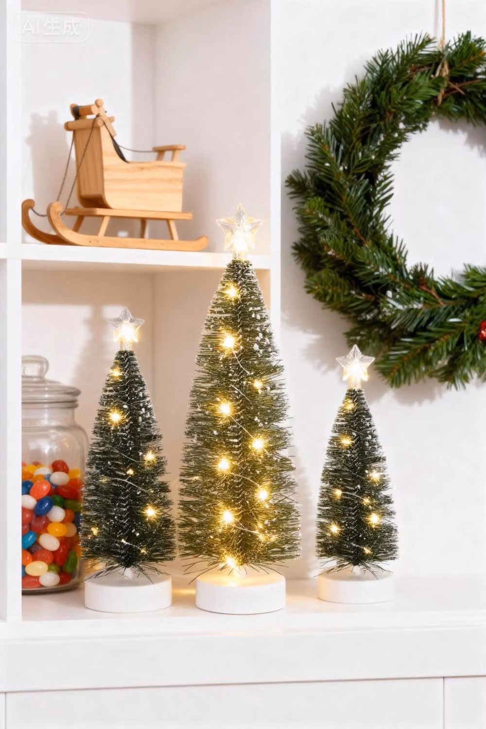 Living and Home 3-Piece Green Tabletop Mini Christmas Tree Set with Transparent LED Lights – 2
