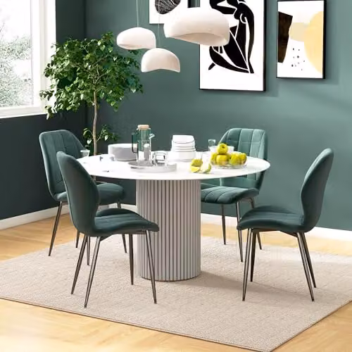 HOMCOM Set of 4 Modern Velvet Dining Chairs with Metal Legs in Dark Green – 2