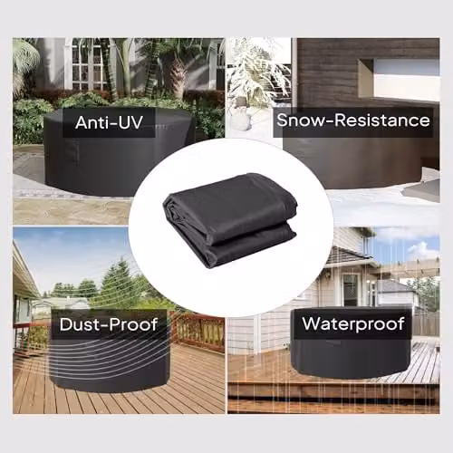Outsunny Waterproof Round Garden Furniture Cover in Black, Diameter: 193 cm, Height: 80 cm – 3