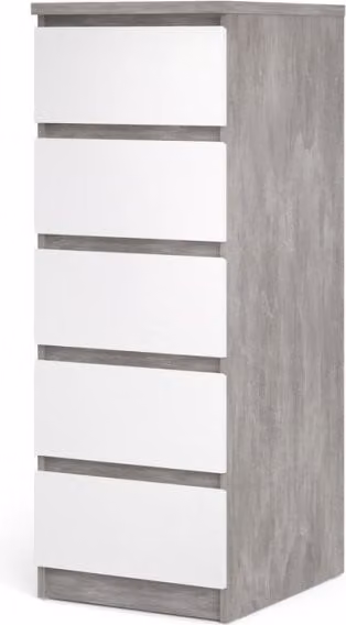 Furniture To Go Naia Grey and White High Gloss 5 Drawer Narrow Chest of Drawers