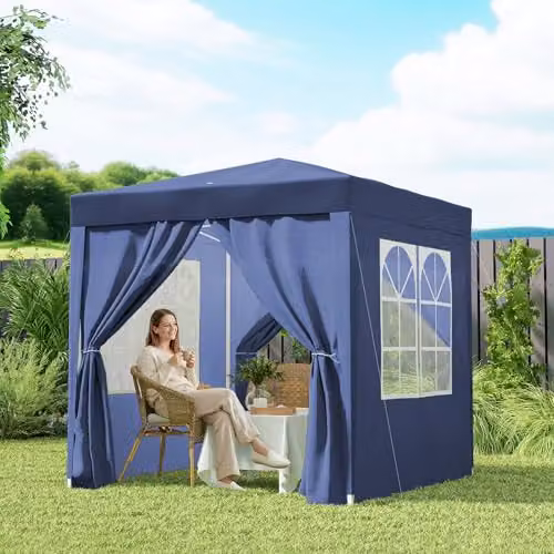 Outsunny Blue Pop Up Garden Gazebo Party Tent Marquee with Windows, W: 200 cm, D: 200 cm, H: 240 cm – 8