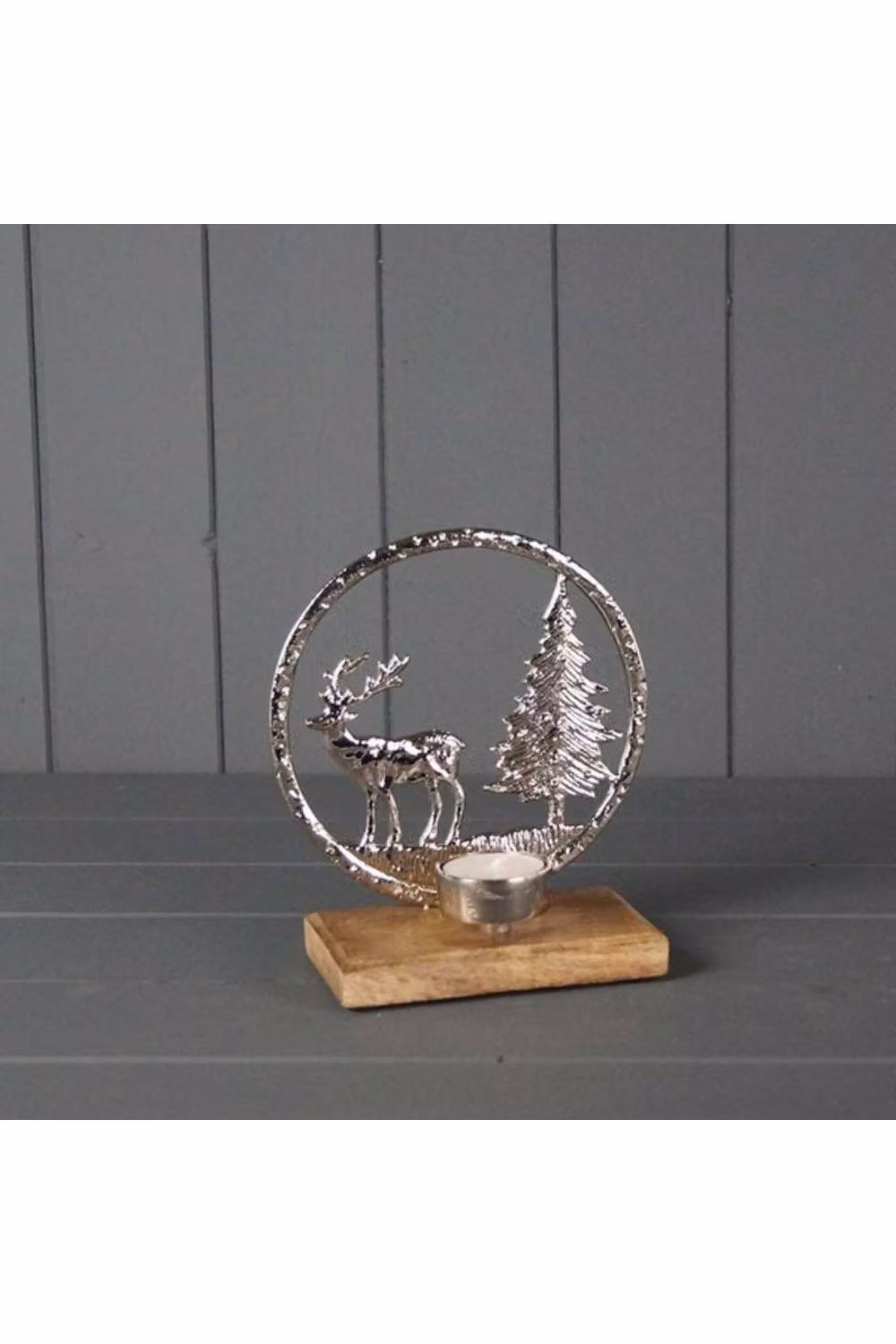 KDMD Silver Metal Reindeer Tealight Scene for Christmas and Winter Tabletop Decor – 2
