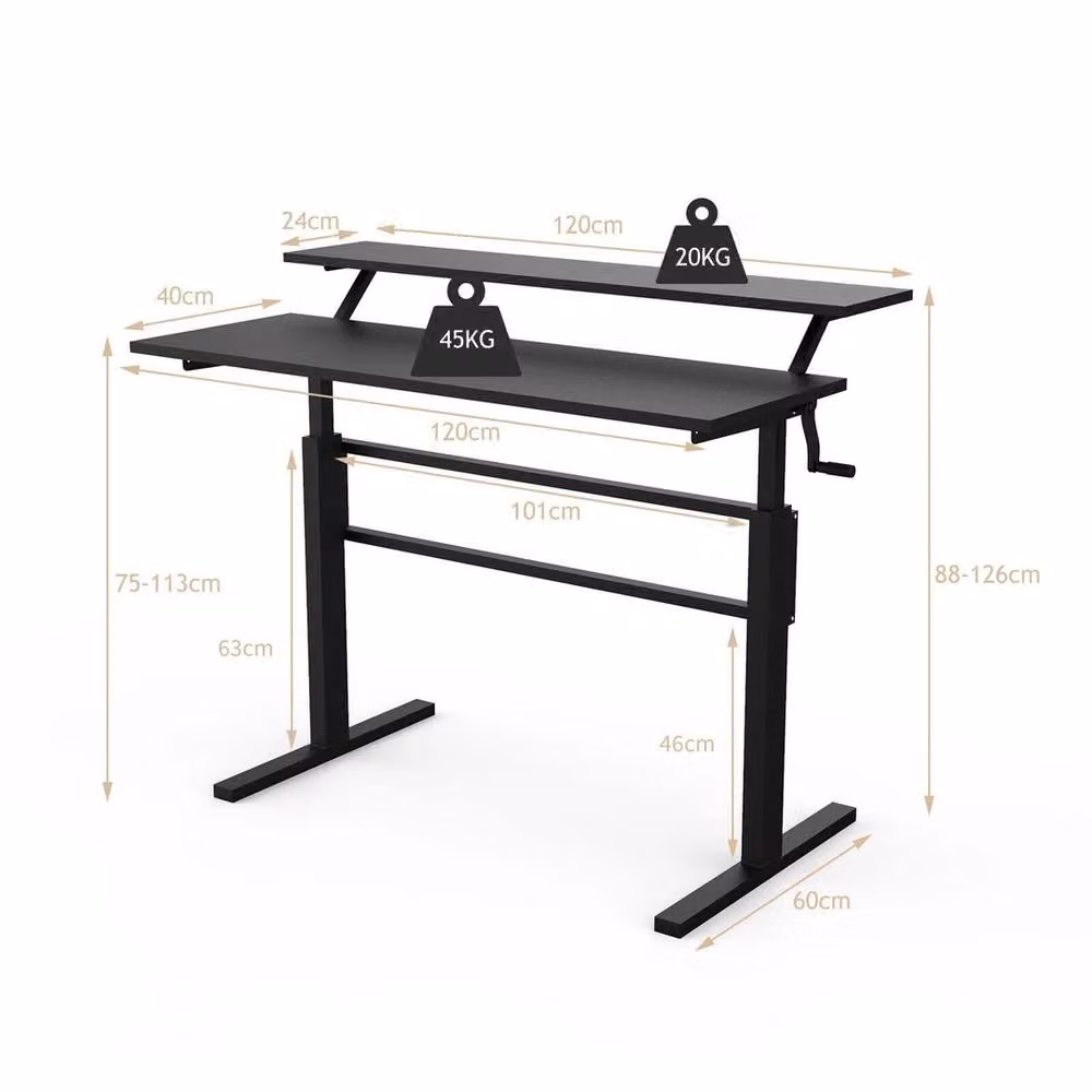 Havendro 2-Tier Height Adjustable Standing Desk with Manual Crank Handle, Black – 2