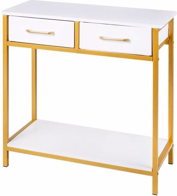 VOGREX Modern White Entryway Table with 2 Fabric Drawers and Open Compartment – 1