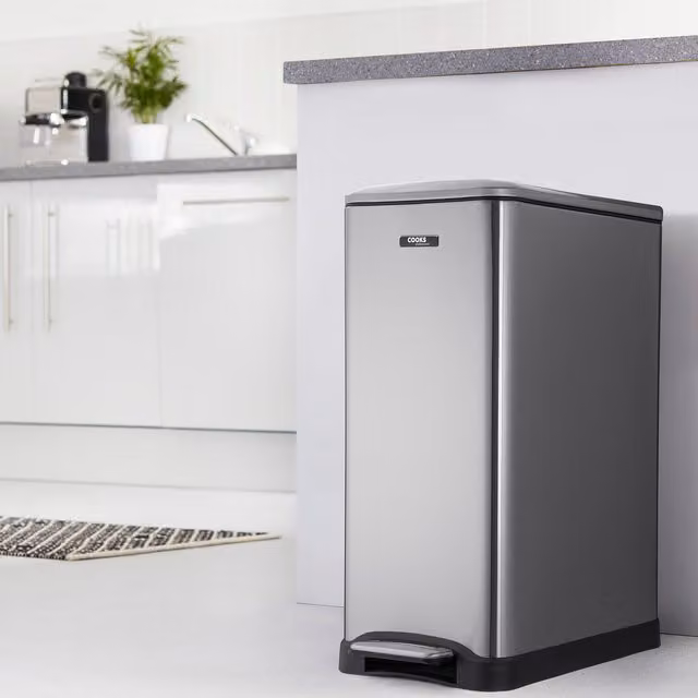 Cooks Professional 50L Dual Compartment Stainless Steel Pedal Bin with Soft Close, Silver