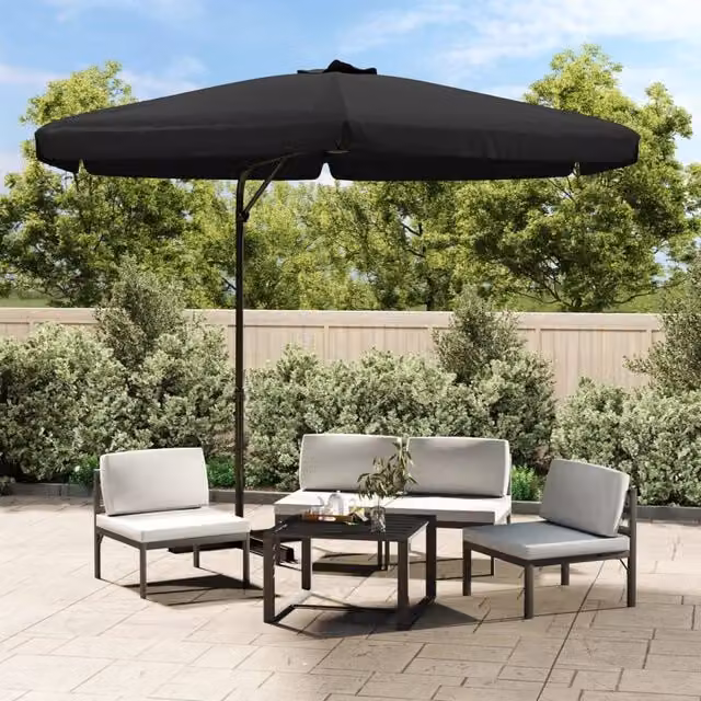 Berkfield Home Garden Parasol with Steel Pole, Black, Diameter: 300 cm