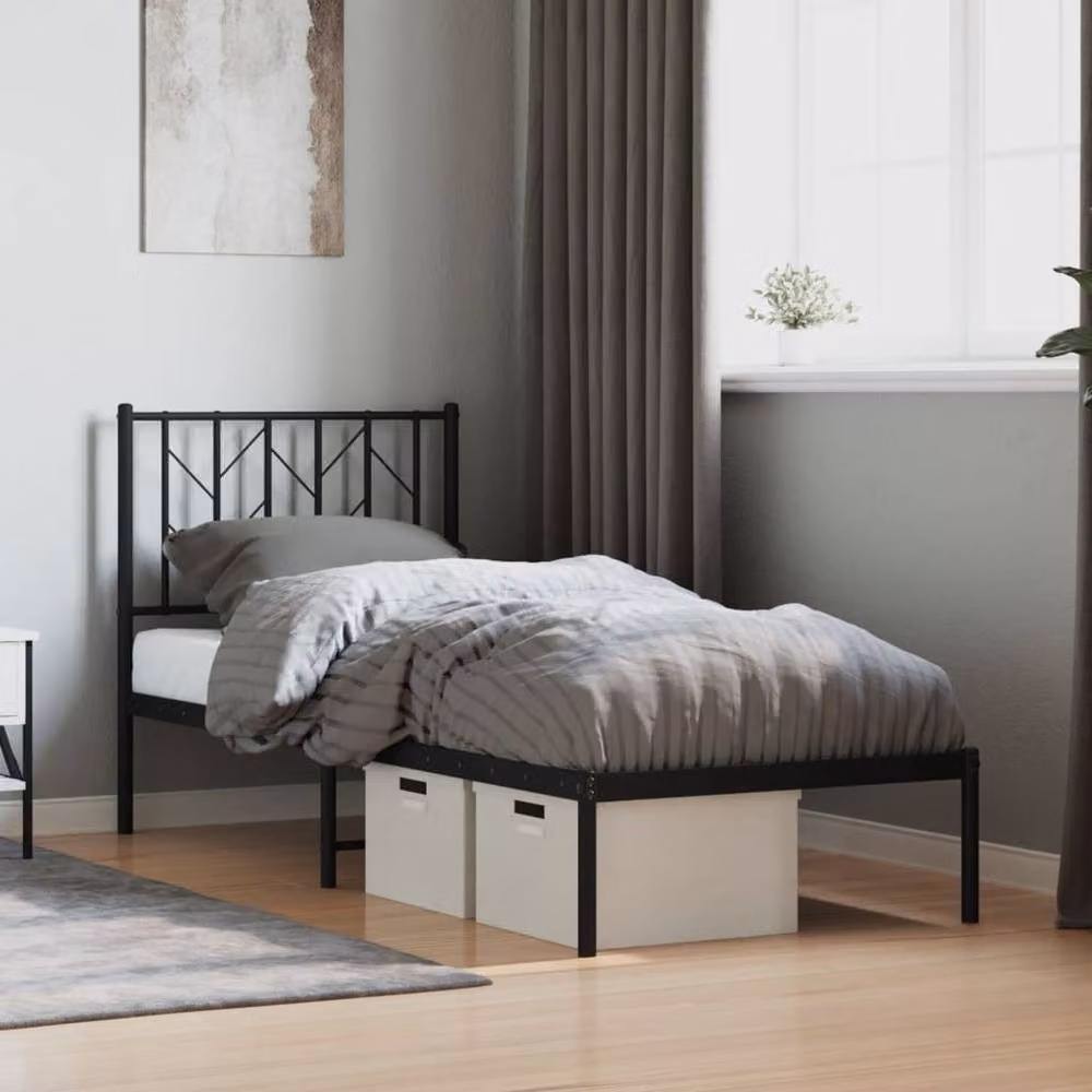Berkfield Home Metal Bed Frame with Headboard in Black, W/D/H: 75 x 190 cm – 2