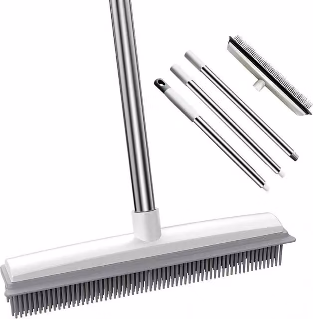 FLAVORA 2-in-1 Grey Rubber Broom and Pet Hair Remover with Scraper