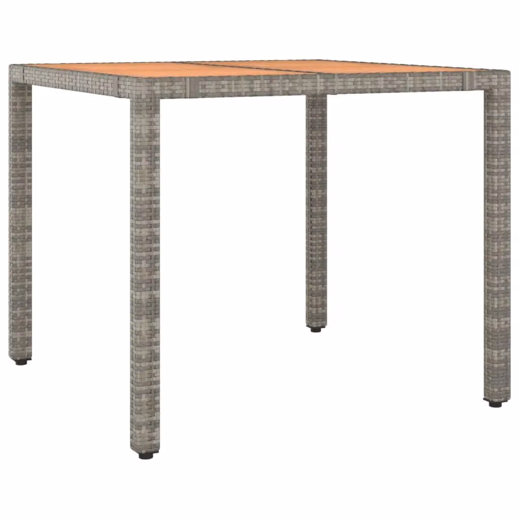 Berkfield Home Grey Poly Rattan Garden Table with Acacia Wood Top – 2