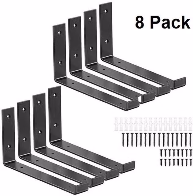 PAWNORA 8-Pack Heavy Duty Black Polished Wall Mounted Angle Shelf Brackets