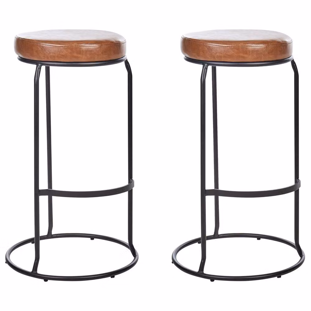 Wyld and Coco Brown Faux Leather Bar Stools 2-Pack with Black Metal Legs – 2