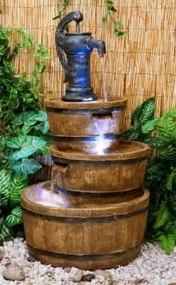Primrose Brown 3-Tier Cascade Barrel Water Feature with Manual Hand Pump, Height: 92 cm – 2