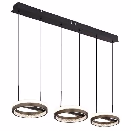 Globo Lighting Netlighting Della Pendant Ceiling Light in Black and Grey with Crystal Details, H 150 cm, 3x LED Bulbs Included