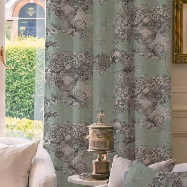 HOUSE Llewelyn-Bowen Vacannes Made To Measure Blackout Cotton Curtains in Mistleaf Floral Design