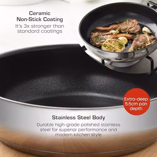 Swan Townhouse 20cm Ceramic Non-Stick Stainless Steel Frying Pan in Silver – 7