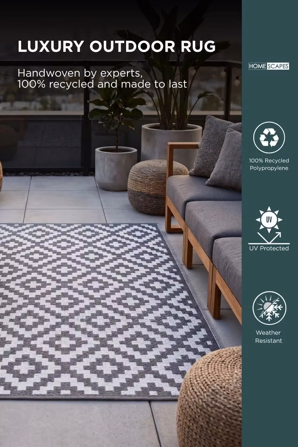 Homescapes Zoe Luxury Reversible Outdoor Rug in White and Grey Geometric Design, W/D: 180 x 270 cm – 2