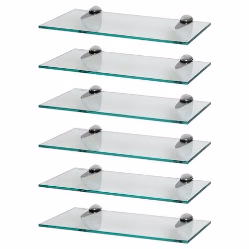 Harbour Housewares Pack of 6 Floating Glass Wall Shelves with Silver Metal Brackets, 40 cm