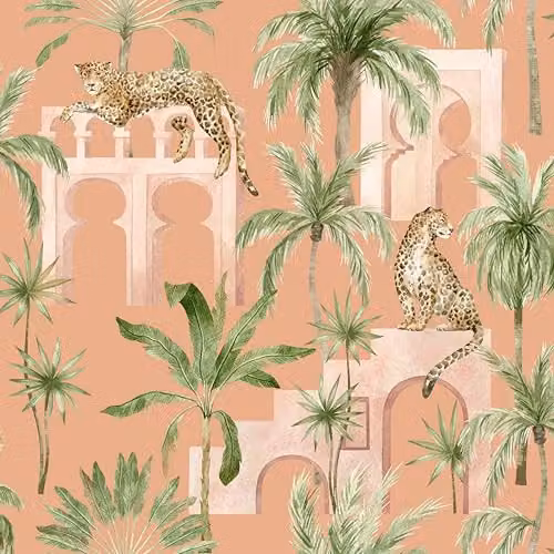 Arthouse Leopard Arches Washable Wallpaper in Terracotta and Orange