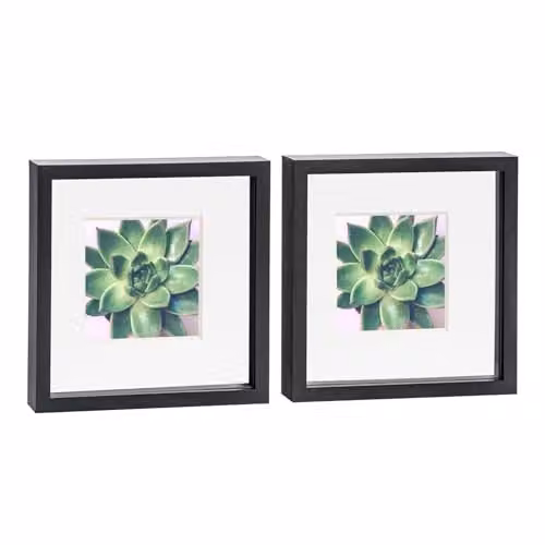Nicola Spring 2 Piece Square 3D Shadow Box Photo Frame Set with Glass Aperture in Black and White