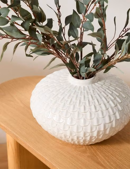 M&S White Ceramic Scalloped Textured Tabletop Vase