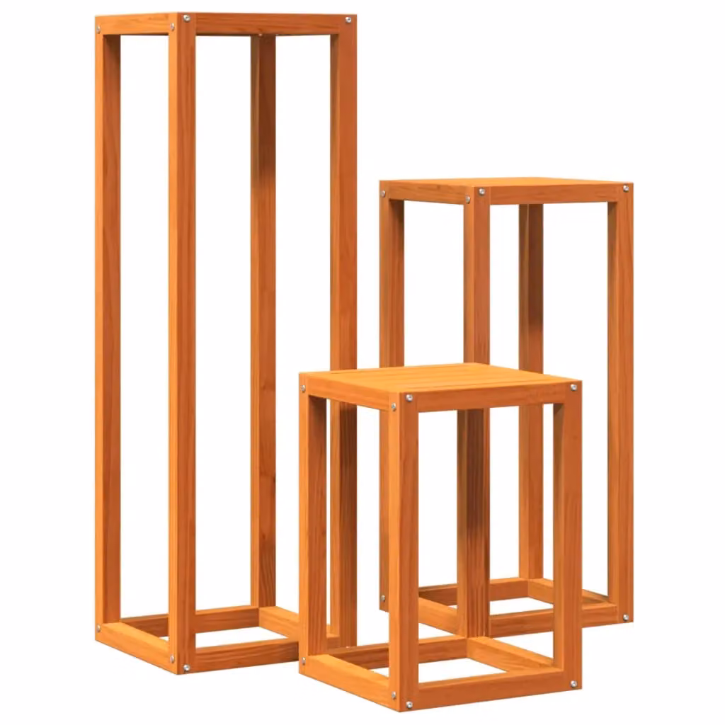 Berkfield Home Set of 3 Rustic Waxed Brown Solid Pine Wood Plant Stands – 2