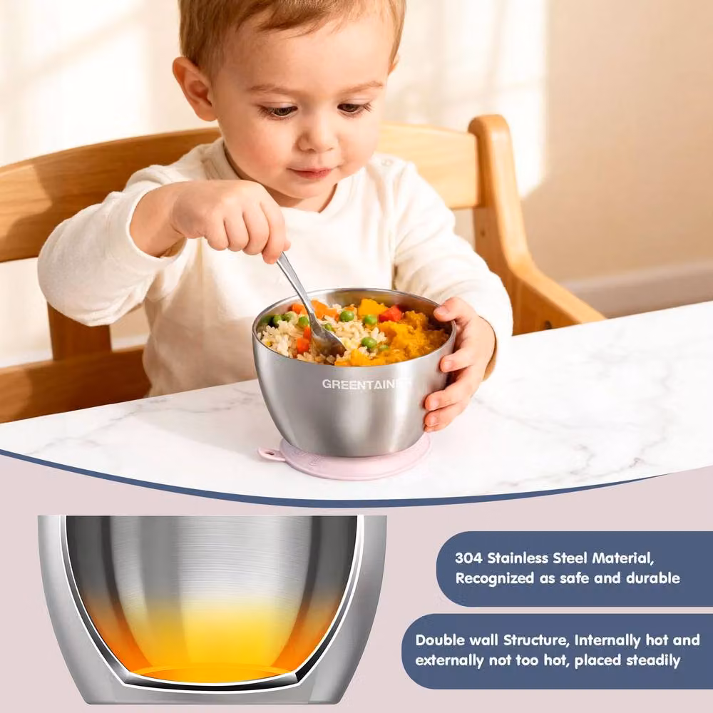 Greentainer 3-Piece Insulated Baby Bowl Set with Silicone Suction Base in Multicolour – 4