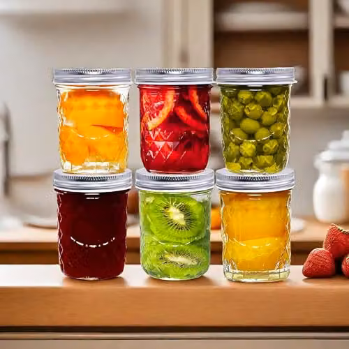Simpa 6 Pack Quilted Geometric Glass Mason Jars with Silver Metal Airtight Lids, 475 ml – 3
