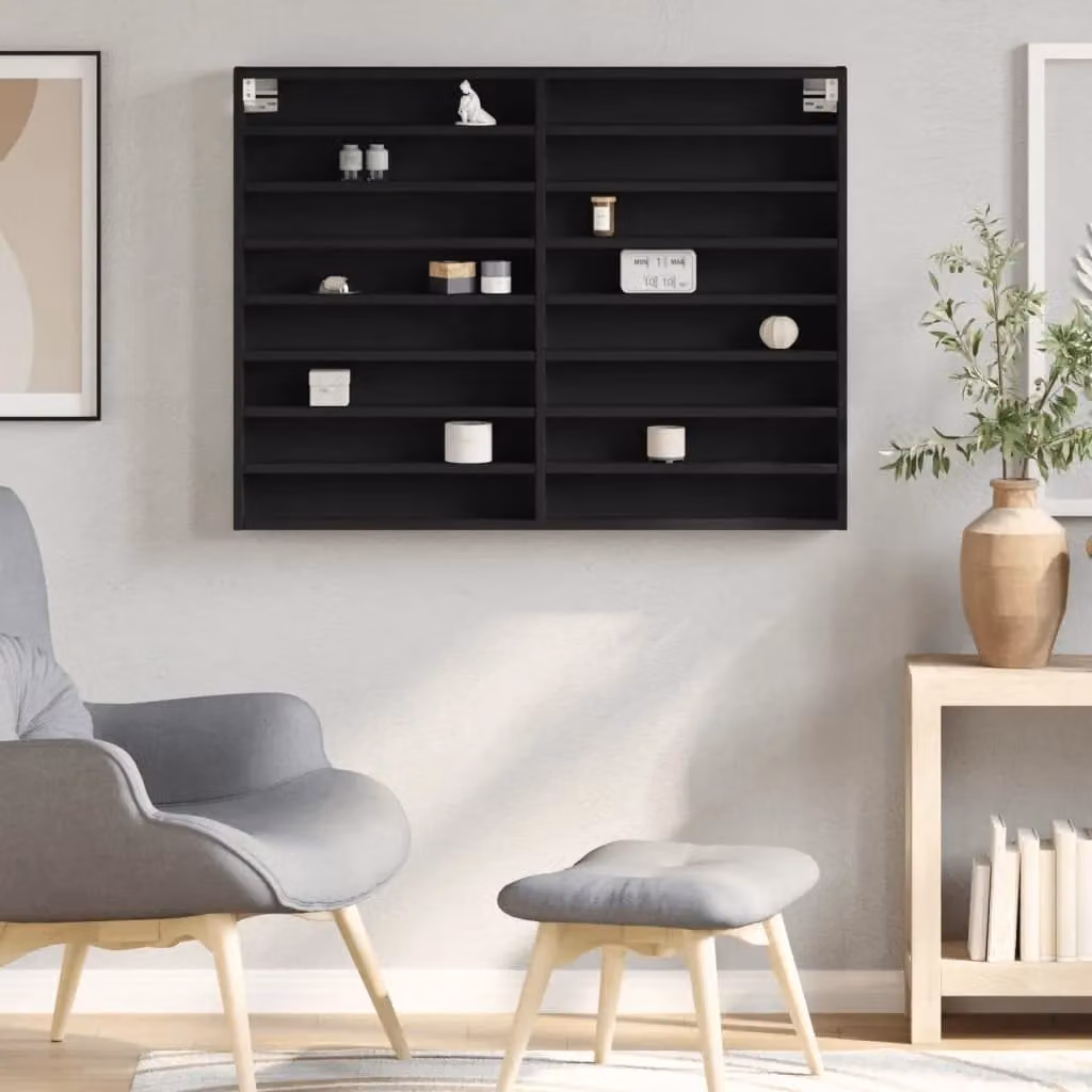 Berkfield Home Modern Black Wall Mounted Vitrine Cabinet with Glass Doors, W/D/H: 100 x 8.5 x 75 cm – 2