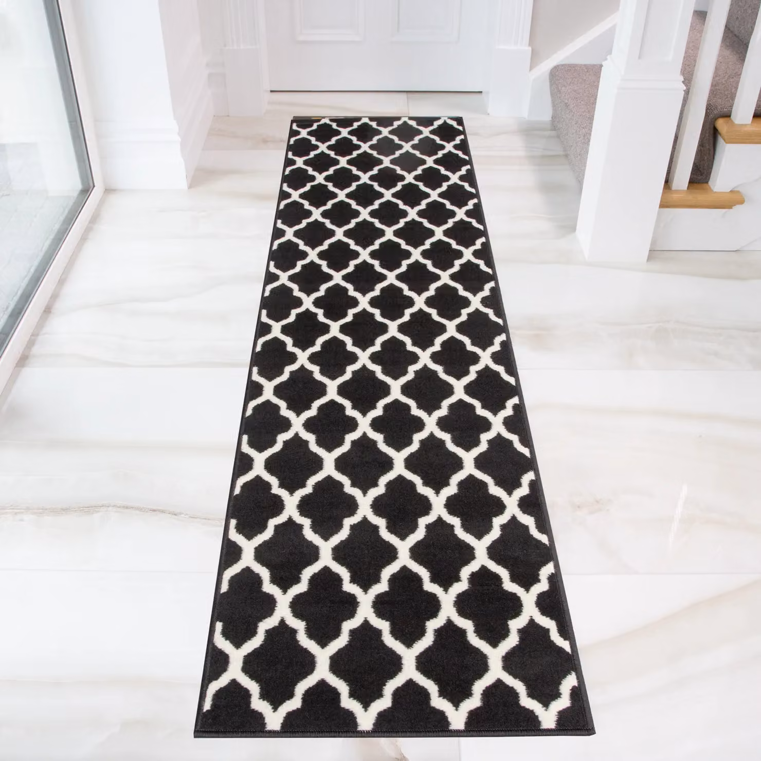 Kukoon Classic Trellis Geometric Living Area Rug in Black and White, W: 80 cm, L: 150 cm – 6