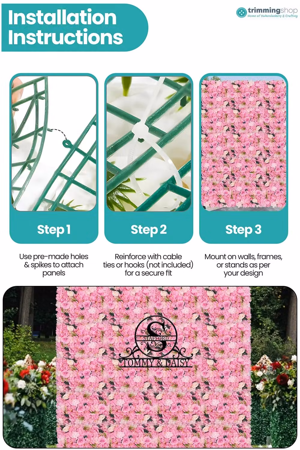 Neel Blue Decorative Artificial Floral Wall Panel in Pink and Blue for Wedding Photo Backgrounds – 3