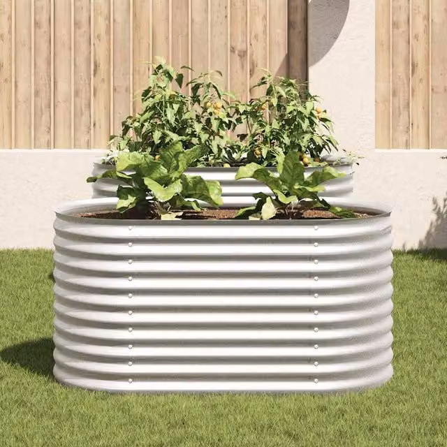 Berkfield Home Garden Galvanised Steel Raised Bed in Silver, W/D/H: 160 x 80 x 81 cm