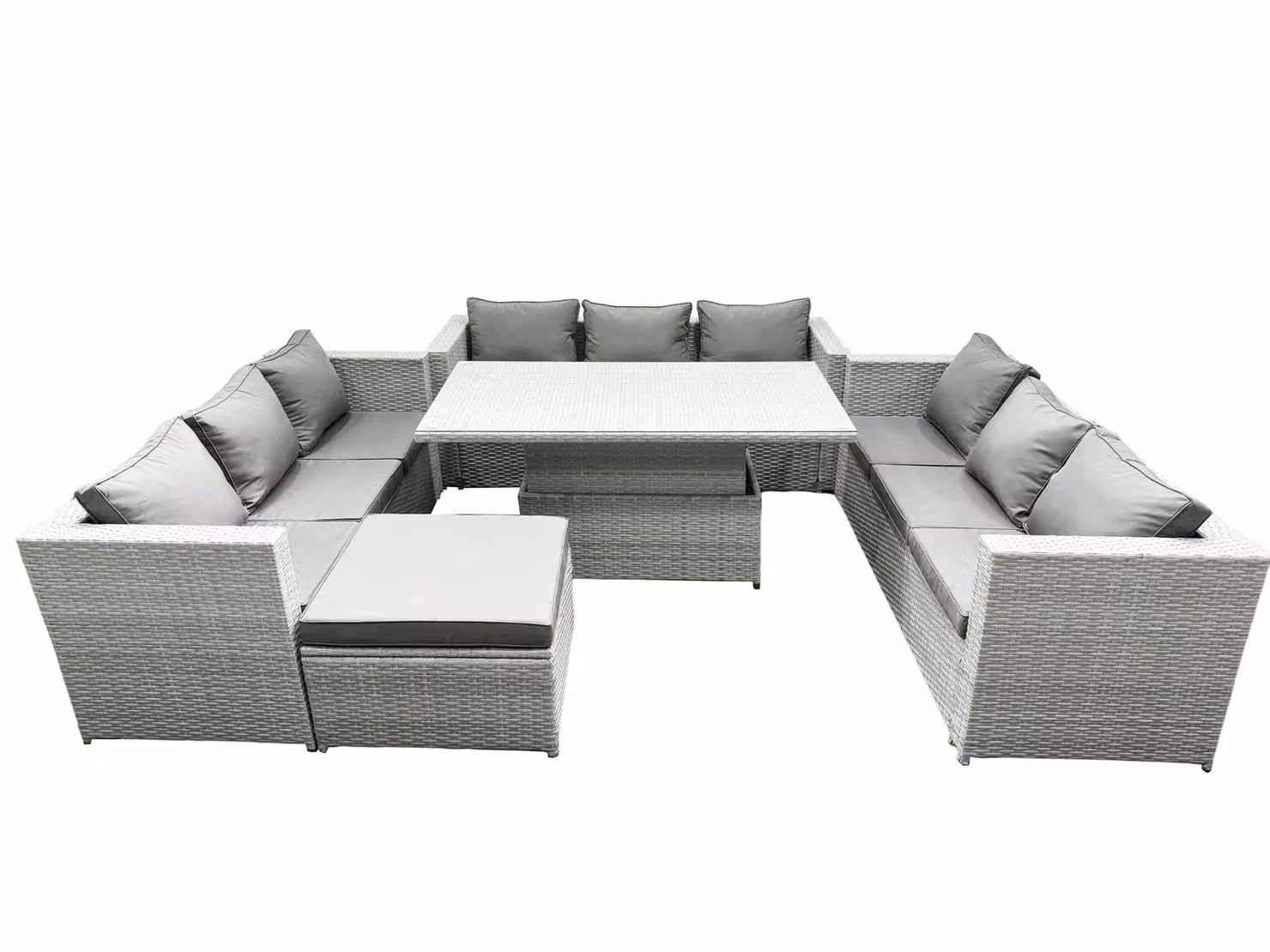 Fimous U Shape Rattan Garden Furniture Set with Adjustable Rising Lifting Table in Light Grey – 2
