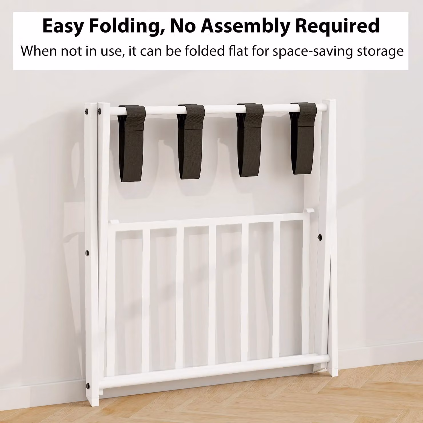 Costway Folding Luggage Rack and Suitcase Stand with Storage Shelf, White – 3