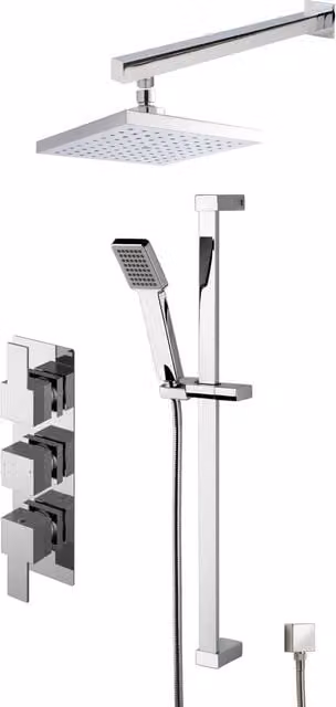 Balterley Concealed Square Triple Valve Shower Set with Thermostat and Diverter in Chrome Silver