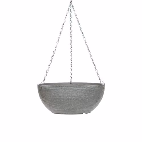 Garden Gear Large Cool Grey Stone Effect Hanging Basket Planter with 3-Way Metal Chain, Diameter: 35 cm
