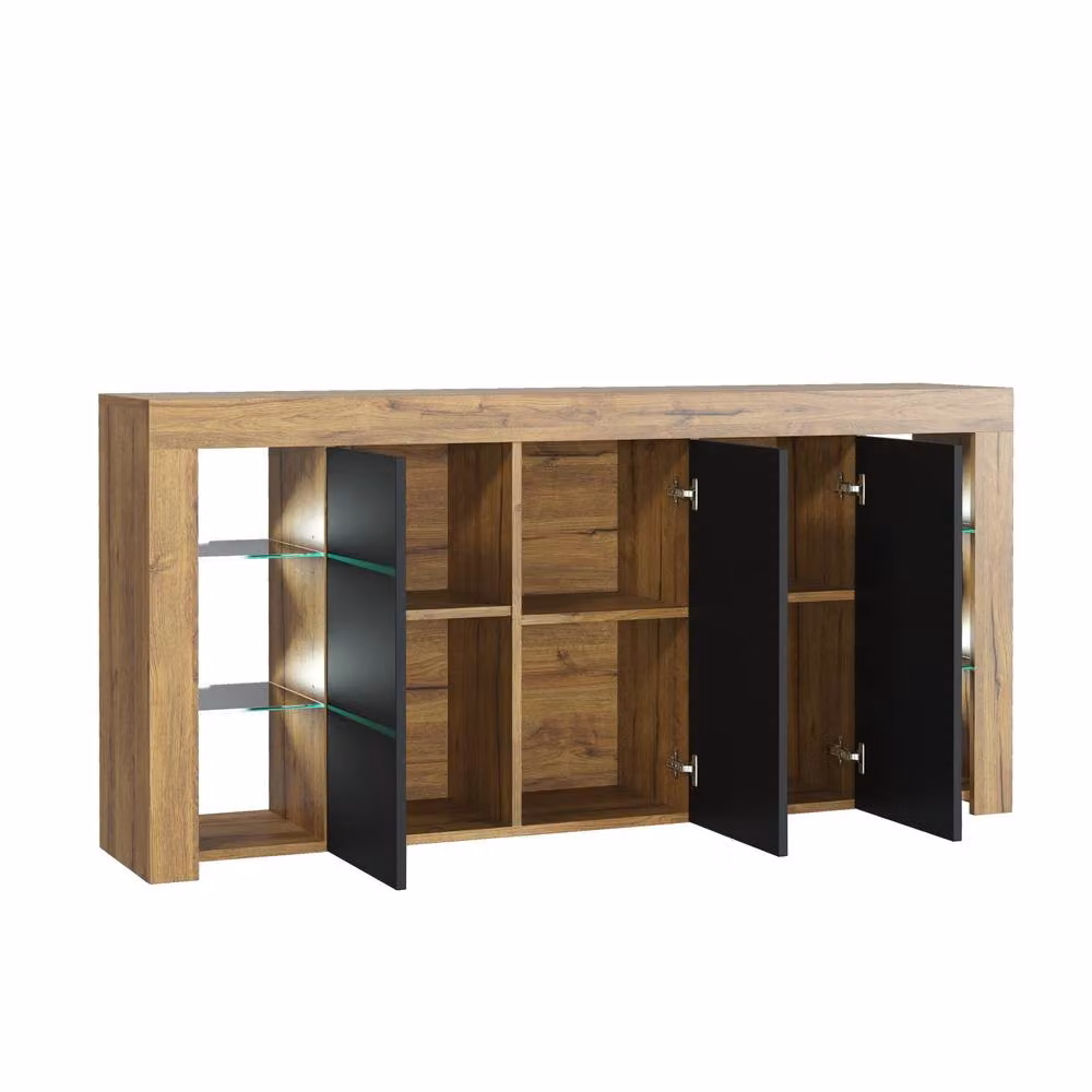 Mex Furniture LTD Eden Sideboard in Dark Oak and Black Matt with Integrated LED Lights, W: 164 cm, H: 83 cm, D: 35 cm – 5