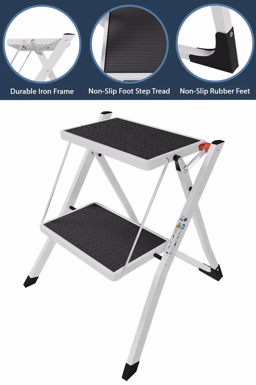 Home Discount Vida 2 Step Folding Stool with Anti-Slip Mat in White – 4