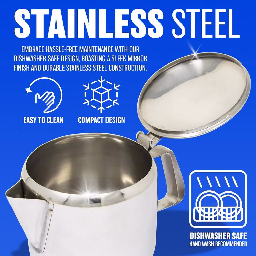 BARGAINS-GALORE Stainless Steel Tea and Coffee Pot with Flip Lid Handle in Metallic Silver, 16oz – 4