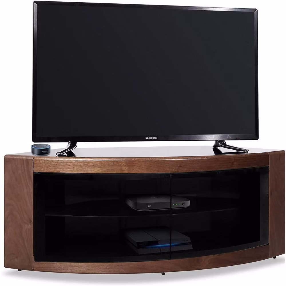 Centurion Supports PANGEA Beam-Thru Curved Tru-Corner TV Cabinet for 32-55 inch Flat Screens, Brown, W: 118.0 cm, D: 45.0 cm, H: 45.0 cm – 2