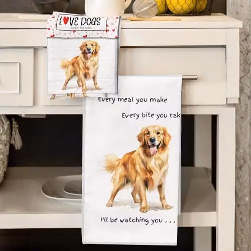 Animal Crackers Golden Retriever Funny Dog Tea Towel, White and Grey Cotton, 66 cm – 4