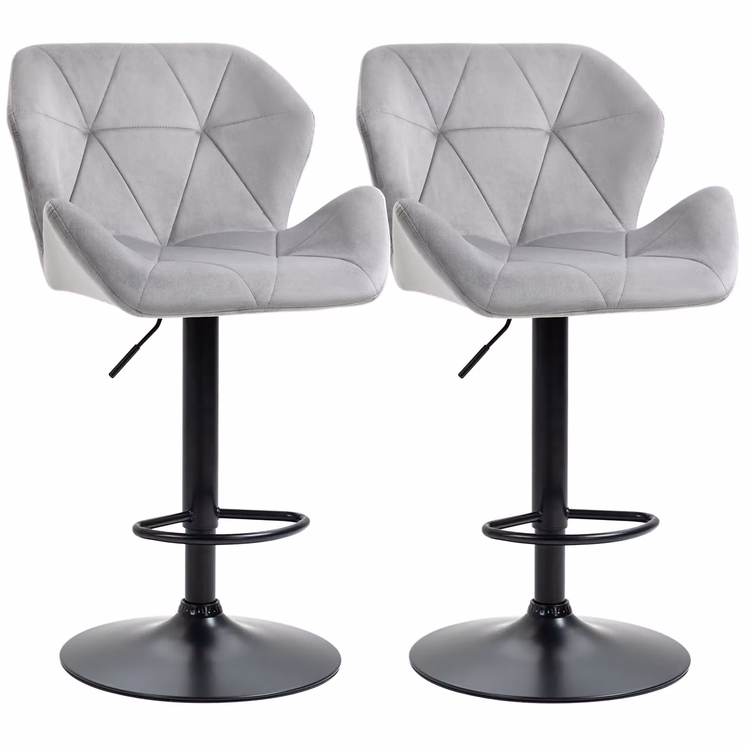 HOMCOM Set of 2 Adjustable Grey Velvet Bar Stools with Metal Frame – 2