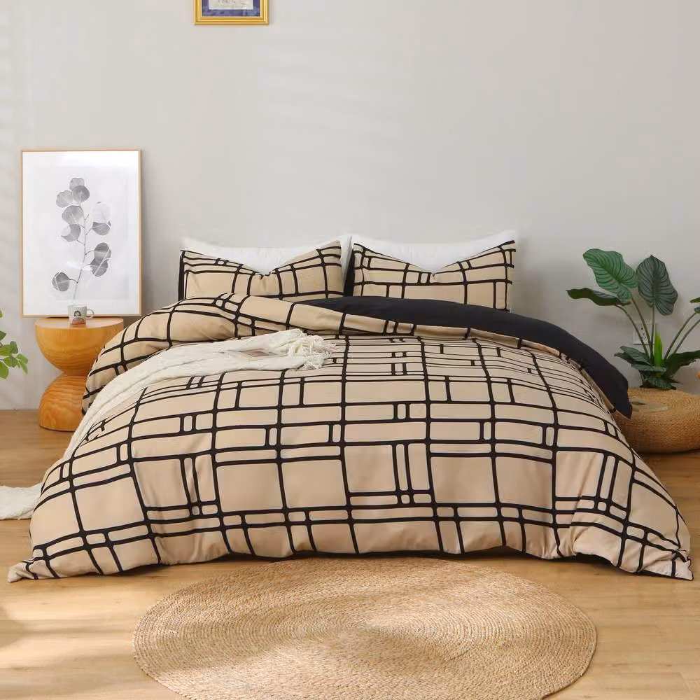 Pamposh Premium Microfibre Duvet Cover and Fitted Sheet Set in Beige, Reversible and Breathable, W/D/H: 180 x 200 cm – 2