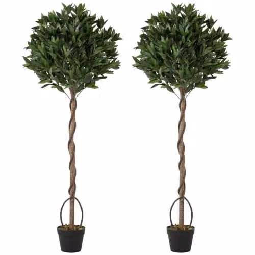 Outsunny Set of 2 Artificial Bay Laurel Topiary Trees, Green, Height: 150 cm