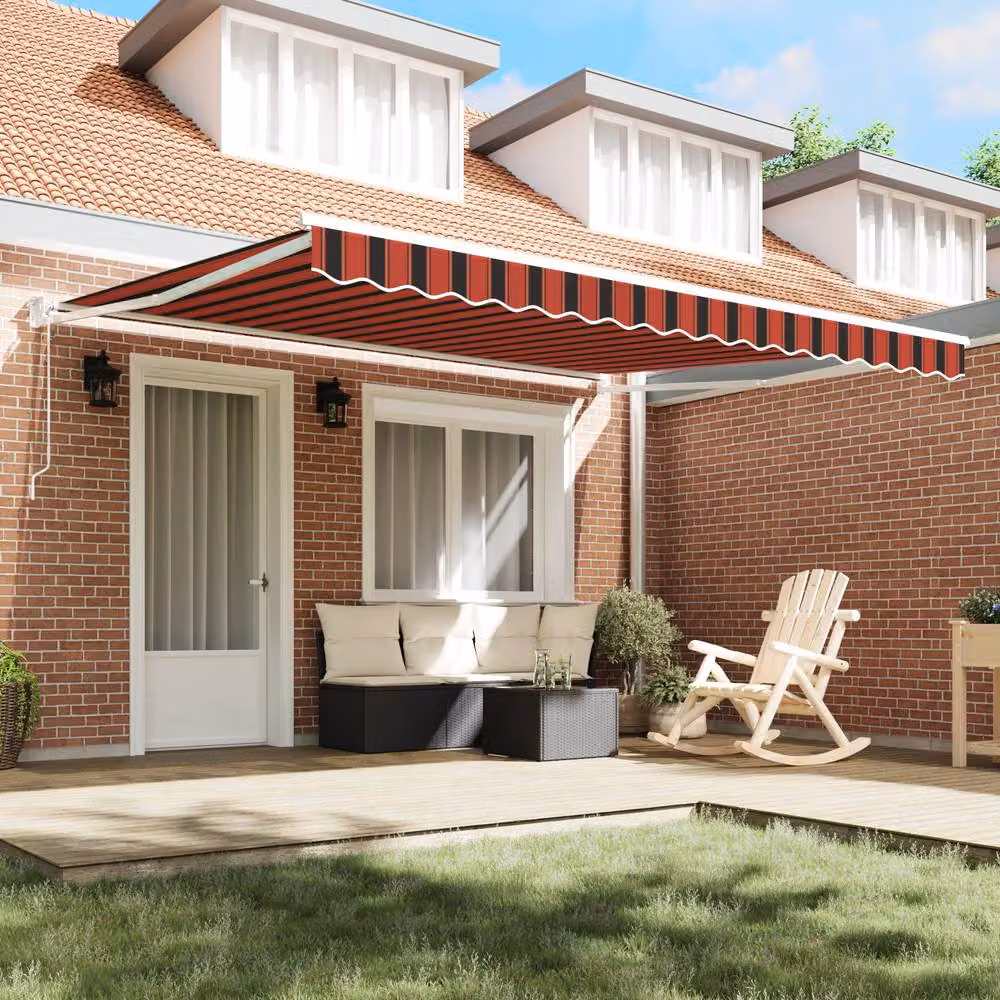 Berkfield Home Manual Retractable Wall-Mounted Awning with LED, Orange and Brown Striped, W: 350 cm, D: 250 cm – 3