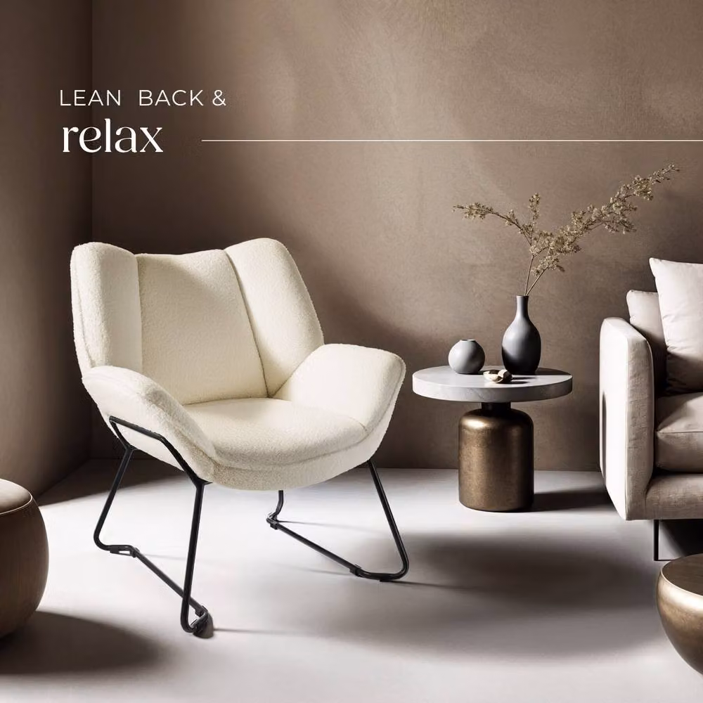 tectake Kjeld Armchair in Cream-White Bouclé Fabric with Metal Frame – 3